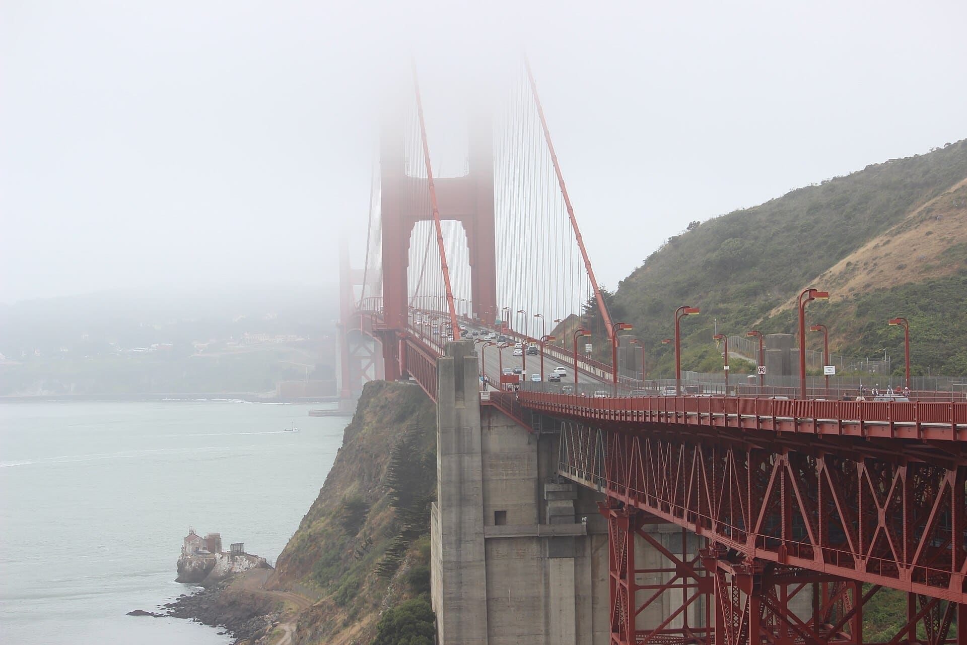 The Golden Gate Bridge in San Francisco fog